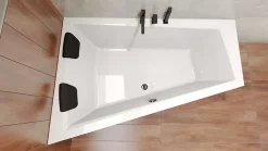 Baignoire asymétrique 180x125 Gauche INTIMA acrylique blanc, sans Habillage + Repose Tête + Étagère bambou +Pieds +Vidage à chromé