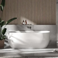 Baignoire autoportante LENA acrylique blanc brillant - 170x75cm - Garantie 5 ans - Sans siphon, Avec robinet mitigeur 1523C