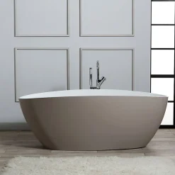 Baignoire Autoportante Rachele En Résine De Marbre Blanc Et Beige