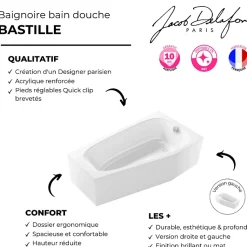 Baignoire bain douche 170 x 90 JACOB DELAFON Bastille vidage à droite blanc mat