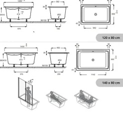 Baignoire bain douche JACOB DELAFON Capsule, compacte + pare bain en angle 120 x 80 cm