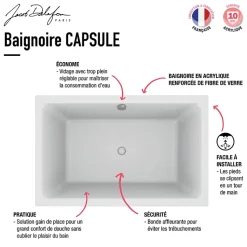 Baignoire bain douche JACOB DELAFON Capsule compacte et profonde 140 x 90 cm