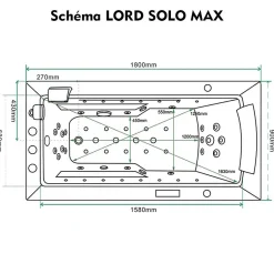 Baignoire balneo LORD SOLO MAX BLACK 1 place ARCHIPEL 180X90 - DROITE