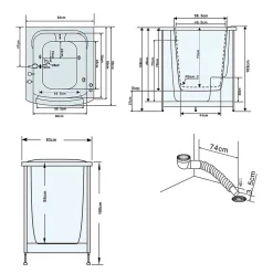 Baignoire Balnèo avec porte pour seniors 93 x 83 x h100 cm Lavander