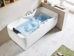 Baignoire balnéo blanche - 1 place - 140L - 150 x 75 x 54,5 cm - Angle droit - GAVINO