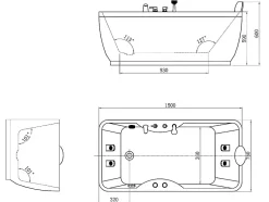 Baignoire balnéo blanche - 1 place - 140L - 150 x 75 x 54,5 cm - Angle gauche - GAVINO