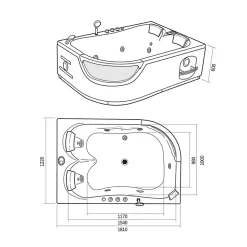 Baignoire Balnèo hydromassage noir 120 x 180 cm 8 jets Bluebell