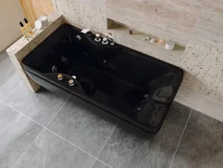 Baignoire balnéo noire - 1 place - 140L - 150 x 75 x 54,5 cm - Angle gauche - GAVINO