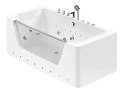 Baignoire balnéo vitrée semi-îlot à leds DYONA - 1 place - 260L - 170x85x58cm - Blanche