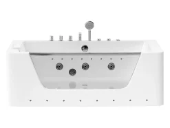 Baignoire balnéo vitrée semi-îlot à leds DYONA - 1 place - 260L - 170x85x58cm - Blanche