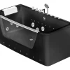 Baignoire balnéo vitrée semi-îlot à leds DYONA - 1 place - 260L - 170x85x58cm - Noir brillant