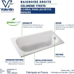 Baignoire Celimene 170 x 70 cm sans tablier Valentin