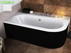 Baignoire d'angle - avec tablier noir Mat et repose tête offert - AVITA - 170 x 75 cm - Gauche