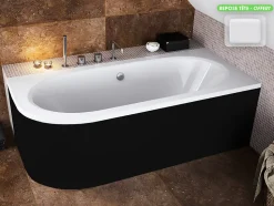 Baignoire d'angle - avec tablier noir Mat et repose tête offert - AVITA - 180 x 80 cm - Droite