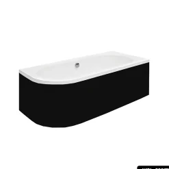 Baignoire d'angle - avec tablier noir Mat et repose tête offert - AVITA - 180 x 80 cm - Droite