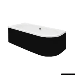 Baignoire d'angle - avec tablier noir Mat et repose tête offert - AVITA - 180 x 80 cm - Gauche