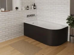 Baignoire d'angle - 201L - 150 x 75 x 58 cm - Noir brillant - Angle gauche - ANIKA