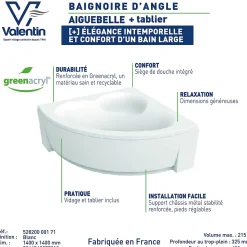 Baignoire d'angle 140 x 140 cm Aiguebelle + Tablier Valentin