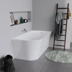 Baignoire d'angle acrylique salle de bain, vidage de trop plein, 2 places, Coin droite, 150x75x45cm, Blanc, DURADELFI