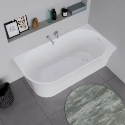 Baignoire d'angle acrylique salle de bain, vidage de trop plein, 2 places, Coin droite, 150x75x45cm, Blanc, DURADELFI