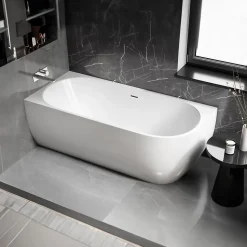 Baignoire d'angle Acrylique Ovale pour Salle de Bain + Bonde, Garantie 5 ans, Blanc, 170x75x60cm, Installation gauche, LENA CORNER