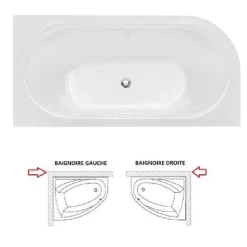 Baignoire d'angle Blanc + Siphon Chrome et Vidage inclus + Repose tête - AVITA S CLASSE - GAUCHE - 170 x 75 cm