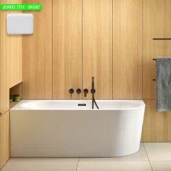 Baignoire d'angle Blanc + Siphon Doré et Vidage inclus + Repose tête - AVITA S CLASSE - GAUCHE - 150 x 75 cm