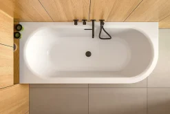 Baignoire d'angle Blanc + Siphon noir et Vidage inclus + Repose tête - AVITA S CLASSE - DROITE - 170 x 75 cm