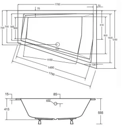 Baignoire d'angle Droit ULTIMA DUO ultra-slim - 170cm