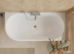 Baignoire d'angle droite - 160 x 75 cm - Blanc brillant rainure avec bonde chrome - PERLE