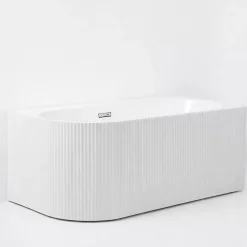 Baignoire d'angle droite - 160 x 75 cm - Blanc brillant rainure avec bonde chrome - PERLE