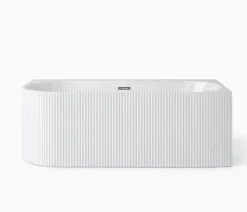 Baignoire d'angle droite avec bonde et vidage - 150 x 75 cm - Blanc brillant rainuré - PERLE