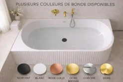 Baignoire d'angle droite avec bonde et vidage - 150 x 75 cm - Blanc brillant rainuré - PERLE