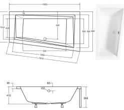 Baignoire d'angle DROITE INTIMA AVEC TABLIER - 150cm