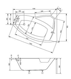 Baignoire d'angle droite RIMA avec tablier - 130cm