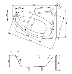 Baignoire d'angle droite RIMA avec tablier - 150cm