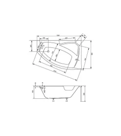 Baignoire d'angle droite RIMA avec tablier - 140cm