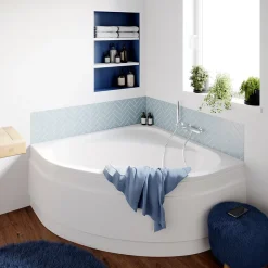 Baignoire d'angle en acrylique L.140 x l.140 cm blanc, Cavally