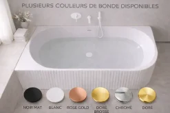 Baignoire d'angle gauche avec bonde blanche - 170 x 75 cm - Blanc brillant rainuré - PERLE