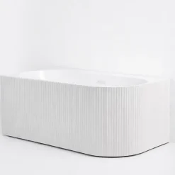 Baignoire d'angle gauche avec bonde blanche - 170 x 75 cm - Blanc brillant rainuré - PERLE