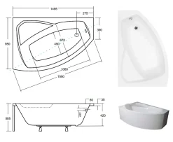 Baignoire d'angle gauche RIMA avec tablier - 150cm