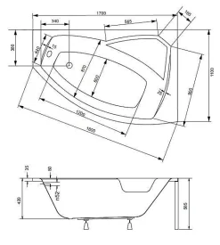 Baignoire d'angle gauche RIMA avec tablier - 170cm