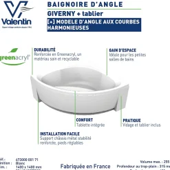 Baignoire d'angle Giverny 140 x 140 cm + Tablier Valentin