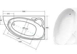 Baignoire d'angle NOVA Droite avec tablier - 155 CM