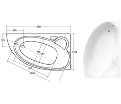Baignoire d'angle NOVA Droite avec tablier - 170cm