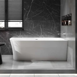 Baignoire d'angle semi-ilot Acrylique 150x78x60cm Blanc brillant + Bonde et trop plein - installation à droite - NOVA SLIM LINE
