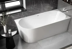 Baignoire d'angle semi-ilot Acrylique 150x78x60cm Blanc brillant + Bonde et trop plein - installation à droite - NOVA SLIM LINE