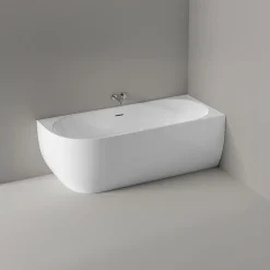 Baignoire d'angle semi-îlot Acrylique Ovale Salle de Bain avec Bonde + trop plein, Blanc, 170x75x60cm, Garantie 5 ans, LENA CORNER