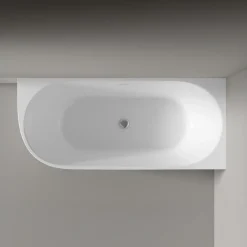 Baignoire d'angle semi-îlot Acrylique Ovale Salle de Bain avec Bonde + trop plein, Blanc, 170x75x60cm, Garantie 5 ans, LENA CORNER