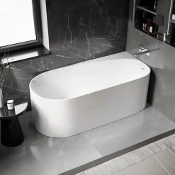 Baignoire d'angle semi-îlot Acrylique Ovale Salle de Bain avec Bonde + trop plein, Blanc, 170x78x58cm, Garantie 5 ans, ONDA CORNER